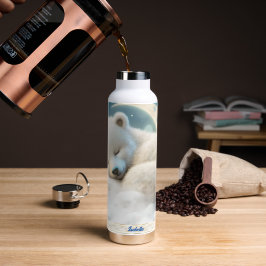 Schattig Polar Beer Slapen Maan Wolken Kinder naam Waterfles