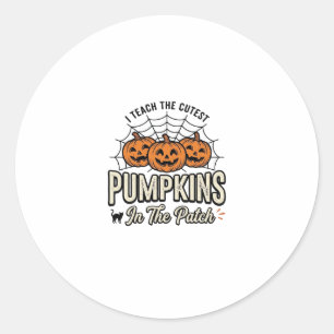 Schattig Pompoen Leraar Halloween Ontwerp_1 Ronde Sticker