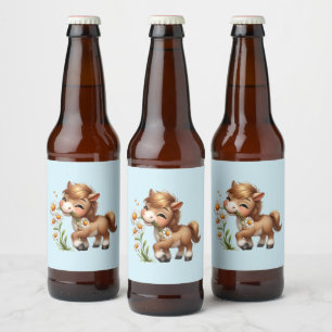 Schattig Pony Eet Madeliefjes Bier Etiket