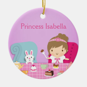 Schattig prinsesje en konijn theekransje meisjeska keramisch ornament