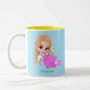 Schattig Prinsesje met Bloem op Lichtblauw Tweekleurige Koffiemok