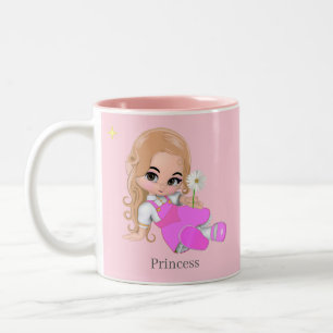 Schattig Prinsesje met Madeliefje op Roze Tweekleurige Koffiemok