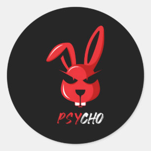 Schattig Psycho Weird Bunny Rabbit Ronde Sticker