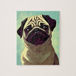 Schattig Pug Cartoon Kreukelen Gezichtsportret Legpuzzel