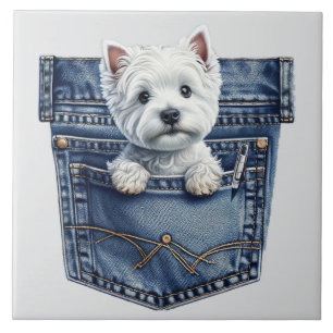 Schattig puppy in een zak tegeltje