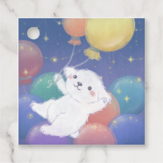 Schattig puppy met ballonnen en sterren bedankjes labels