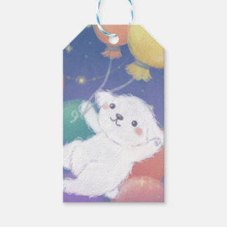 Schattig puppy met ballonnen en sterren cadeaulabel