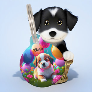 Schattig puppy met ballonnen - zoet huisdierpenning
