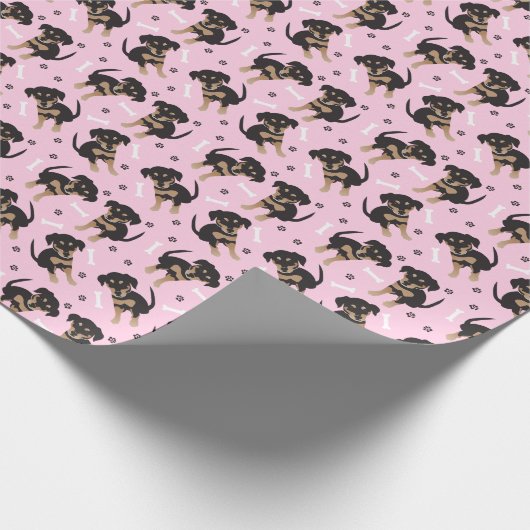 Schattig puppy patroon roze cadeaupapier (Hoek)