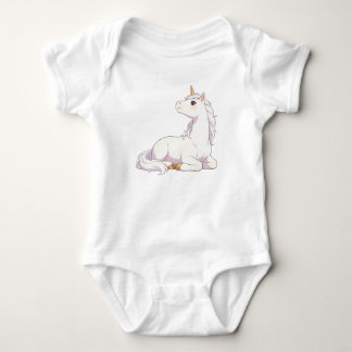 Schattig puur wit liggend eenhoorn die omhoog kijk romper
