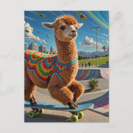 Schattig raar skateboarden Alpaca Briefkaart