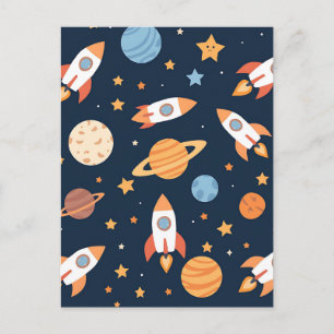 Schattig Raketten Planeten Ruimte Patroon Briefkaart