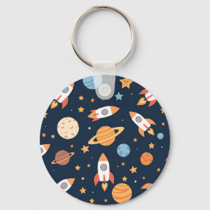 Schattig Raketten Planeten Ruimte Patroon Sleutelhanger