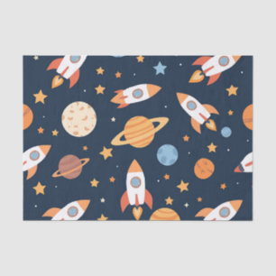 Schattig Raketten Planeten Ruimte Patroon Tissuepapier