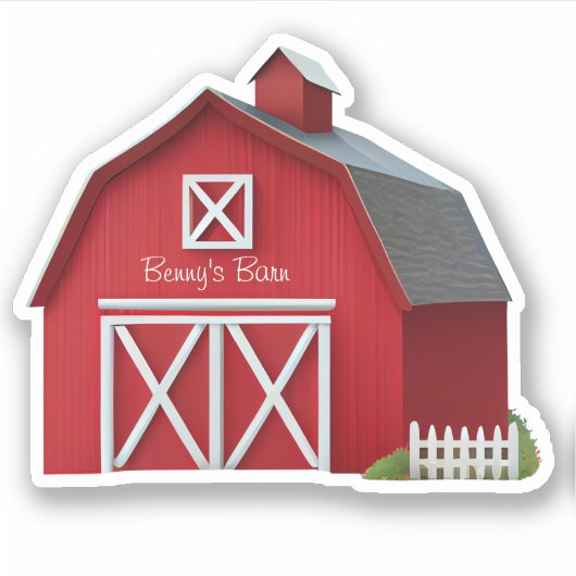 Schattig Red Barn Boerderij gepersonaliseerd vinyl Sticker (Voorkant)