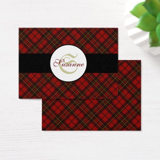 Schattig Red Kersttartan Monogram Visitekaartje (Bureau)