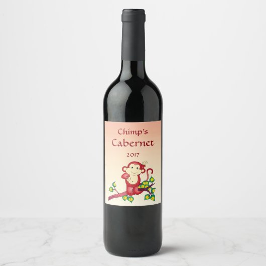 Schattig Red Monkey Wijn Label Etiket (Voorkant)
