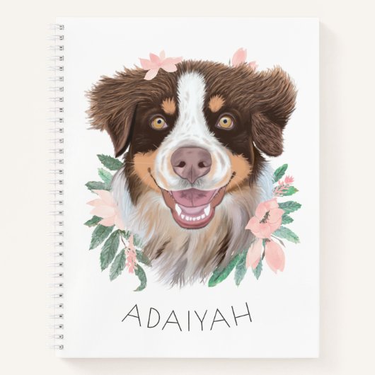 Schattig Red Tri Aussie met Flowers Personeelsform Notitieboek (Voorkant)