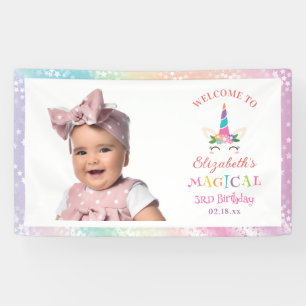 Schattig Regenboog Eenhoorn Magische Verjaardag Ve Spandoek