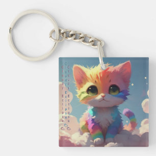 Schattig Regenboogkatje Op Een Wolk Sleutelhanger