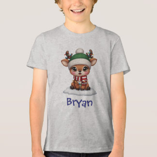 Schattig rendier in groene muts Winter Kunst	 Tri-Blend Shirt