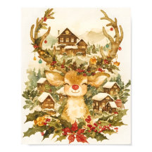 Schattig rendier Kerstmis vintage waterverf