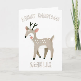 Schattig rendier kind naam Kerstvakantie Kaart