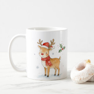 Schattig rendier met rode neus en sjaal voor Kerst Koffiemok