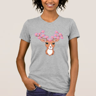Schattig rendier met roze bloemen t-shirt