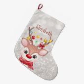 Schattig rendier met Santa Hat, Bokeh Grote Kerstsok (Voorkant (Hangend))