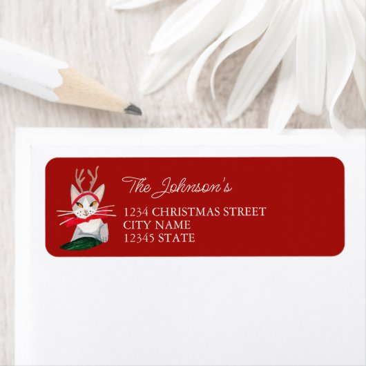Schattig rendier retro kat rode Kerst Label (Insitu)
