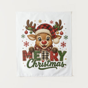 Schattig rendier vrolijk kerstfeest wandkleed