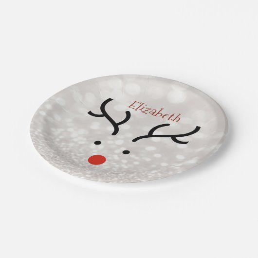 Schattig rendiergezicht, Bokeh Papieren Bordje (Gekanteld)