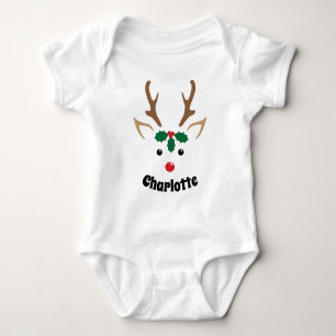 Schattig Rendiergezicht Gepersonaliseerde Kerstm Romper