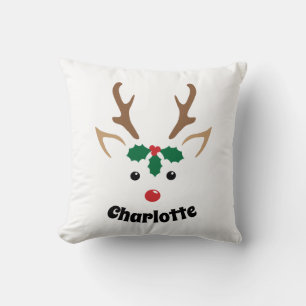 Schattig Rendiergezicht   Persoonlijke Kerstdecora Kussen