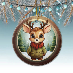 Schattig rendierkarakter Kerstmis hert, Sneeuwland Keramisch Ornament