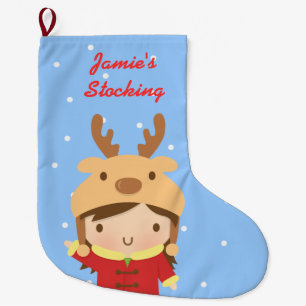Schattig rendiermeisje Kerstmis voor kinderen Grote Kerstsok