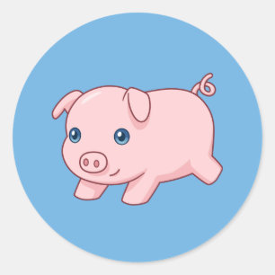 Schattig Rennend Biggetje Varken op Blauw Ronde Sticker