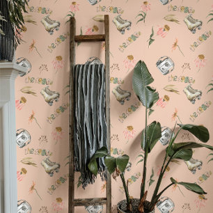 Schattig Retro 80s Bloemmotief Behang