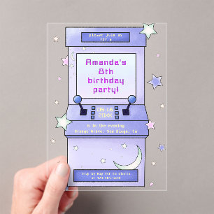 Schattig Retro Arcade Spel Kinderverjaardag Acryl Uitnodigingen