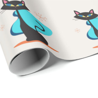 Schattig Retro Atomische Jaren 50 Zwarte Kat Patro Cadeaupapier