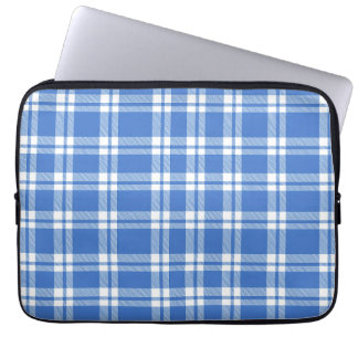 Schattig Retro Blauw Gingham Gestreepte Patroon Laptop Sleeve