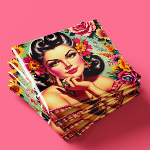 Schattig Retro Bloemstuk Pin-up Portret Magneet