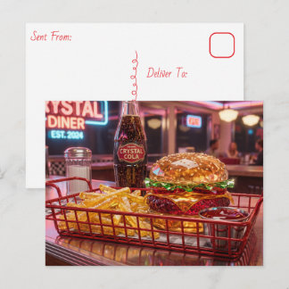 Schattig Retro Diner | Kristallijne Burger en Frit Briefkaart