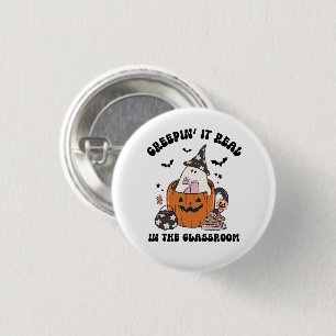 Schattig retro Halloween-leraar die 't echt creepy Ronde Button 3,2 Cm