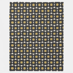 Schattig Retro Pop Bloemmotief   Zwart en Goud  Fleece Deken