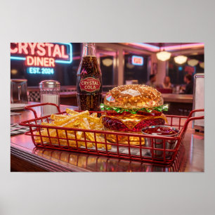 Schattig Retro Restaurant Kristallijne Burger en Poster
