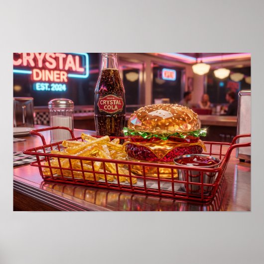 Schattig Retro Restaurant | Kristallijne Burger en Poster (Voorkant)