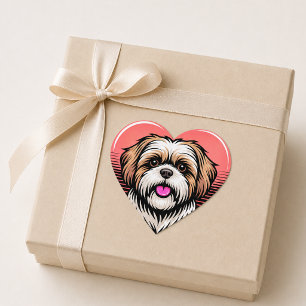 Schattig Retro Shih Tzu Hond Hart Sticker