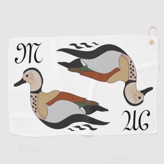 Schattig Ringed Blauwgroen Duck zwemmen Golfhanddoek (Horizontaal)